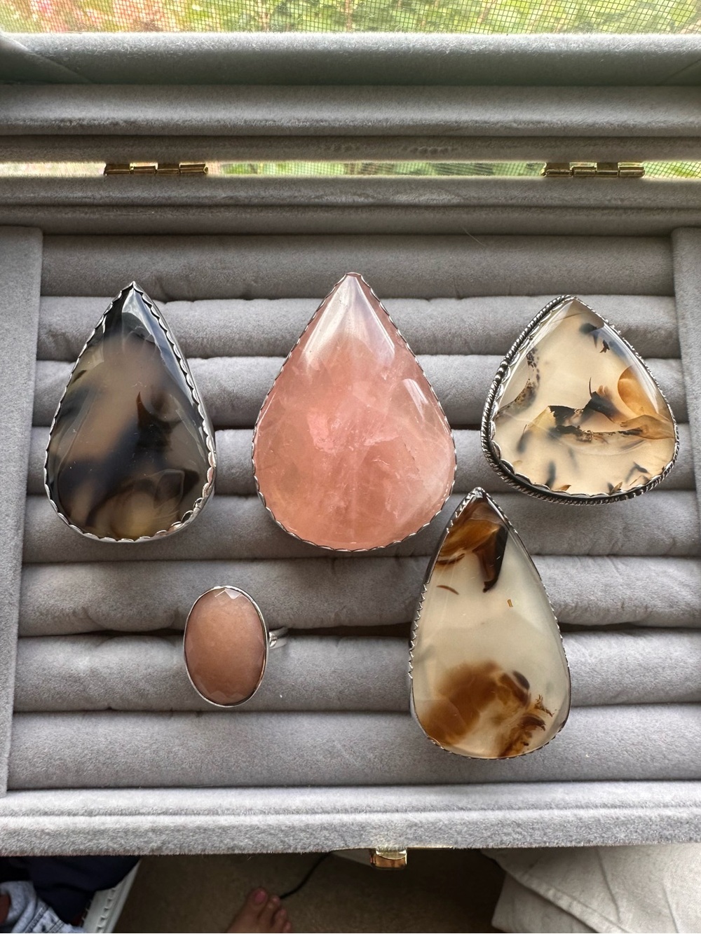 Lot of Sterling Silver Montana Agate and Rose Quartz Rings Size 9